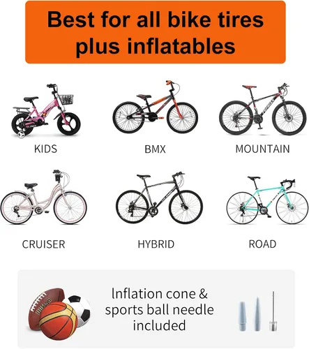 Vista 7 de TOOLITIN Bomba de bicicleta profesional, bomba ergonómica para bicicleta con manómetro montado en el mango integrado, 180 psi, se adapta a válvulas