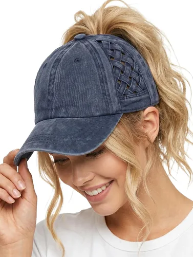 Vista 96 de Funky Junque - Sombrero de cola de caballo para mujer, gorra de béisbol con ajuste ajustable y cola de caballo alta cruzada para uso diario Paquete