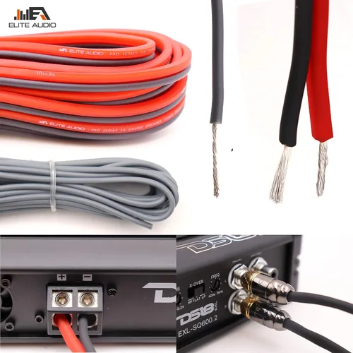 Vista 4 de Elite Audio EA-PROK8 + EA-PRO617 Pro Series Kit de cableado de amplificador con combo RCA de 6 canales, 1000 W de potencia máxima, 8GA, cable