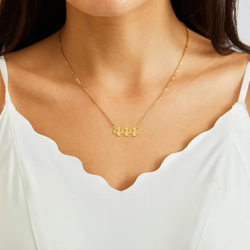 Vista 2 de RWQIAN Collar con número de ángel para mujer, delicado chapado en oro 000 1111 111 222 333 444 555 666 777 888 999 dijes, cadena de gargantilla
