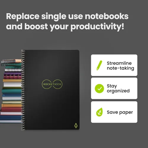 Vista 7 de Rocketbook Core - Cuaderno reutilizable con espiral, tamaño ejecutivo 6x8.8, negro - páginas rayadas, conectado a la aplicación, borrable, cubierta