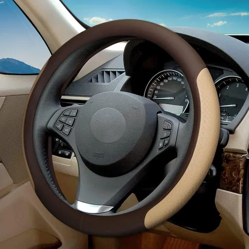 Vista 10 de Funda de volante de piel de microfibra con relieve clásico, protector de rueda antideslizante y transpirable para automóvil, ajuste para volantes