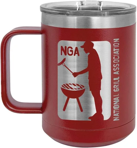 Vista 14 de National Grill Association Taza de café negra de 15 oz con tapa deslizante Taza de café de viaje aislada Idea de regalo para barbacoa y parrilla