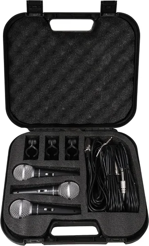 Vista 2 de Sound Town Kit de micrófono dinámico profesional de mano de 3 piezas con estuche de transporte, clips de micrófono, cables de audio XLR de 26 pies a