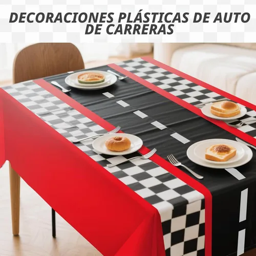 Vista 7 de 3 manteles de plástico rojos para autos de carreras, a cuadros, 54 Negro Rojo Lane