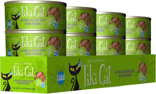 Vista 2 de Tiki Cat Luau - Comida húmeda sin granos, baja en carbohidratos, con aves de corral o peces en consomé para gatos adultos y gatitos.