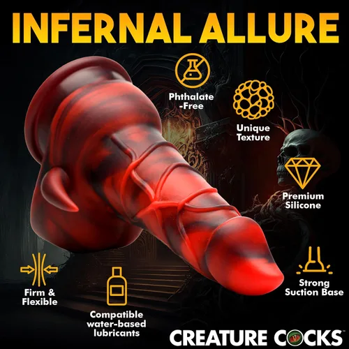 Vista 2 de CREATURE COCKS Consolador de silicona Horned Dragon para hombres, mujeres y parejas. Firme y flexible, base de succión fuerte, consolador