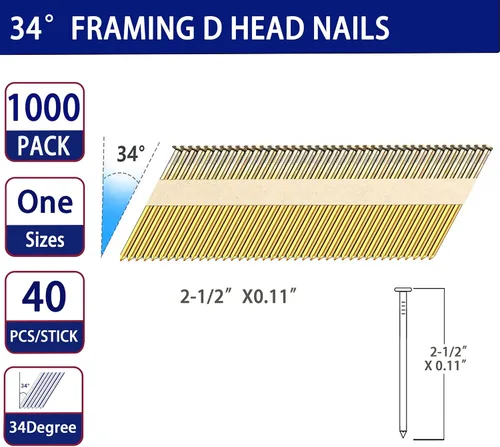 Vista 2 de HW HAMWOO 34° Framing Nails,Smooth Shank,2-1/2",1000Pcs Galvanized Nails,Paper Tape Strip Nails