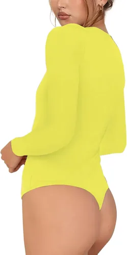 Vista 2 de Chunpin Enterizo de manga larga con cuello cuadrado y muesca, con cuello en V para mujer