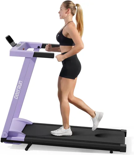 Vista 9 de DeerRun Caminadora plegable para el hogar con 6% de inclinación manual y manubrio, almohadilla plegable compacta para caminar, trotar y correr