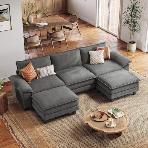 Vista 39 de LINSY HOME Cloud Sofa - Silla decorativa con tumbona otomana para interiores, sofá de pana perfecta para sala de estar, apartamento, oficina, beige
