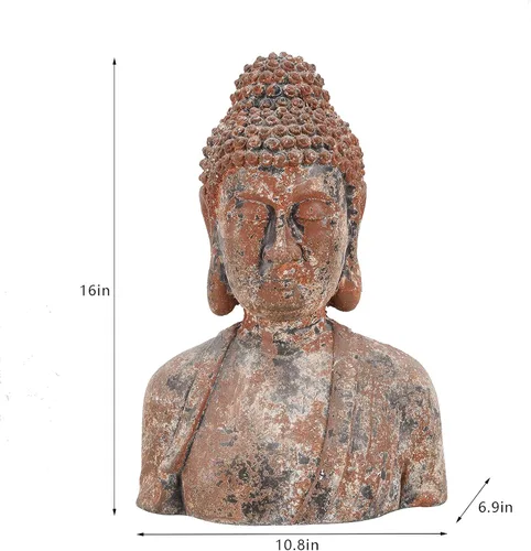 Vista 3 de Estatua de Buda Floryden para el hogar, estatuas de busto de Buda meditando, estatua de cabeza de Buda espiritual rústica, acabado de óxido