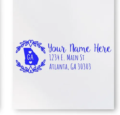 Vista 89 de State of Alabama Wreath Duo Hand Address Stamp - Personalized Rubber Stamp Montaje manual Duo