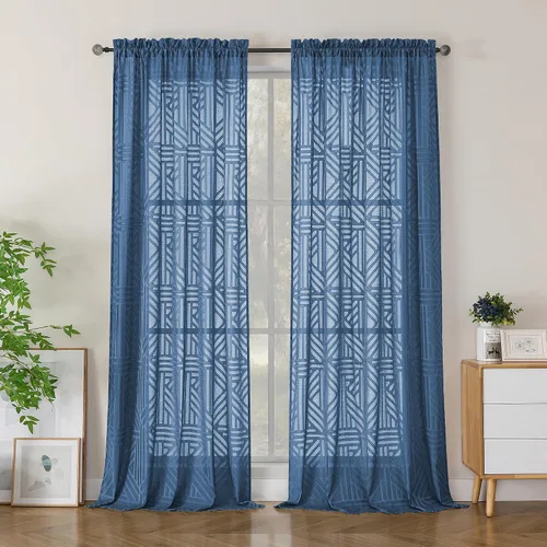 Vista 87 de Simplebrand Cortinas traslúcidas negras de cocina de 24 pulgadas de largo, 2 paneles, filtrado de luz, geométrico jacquard con textura, cortinas
