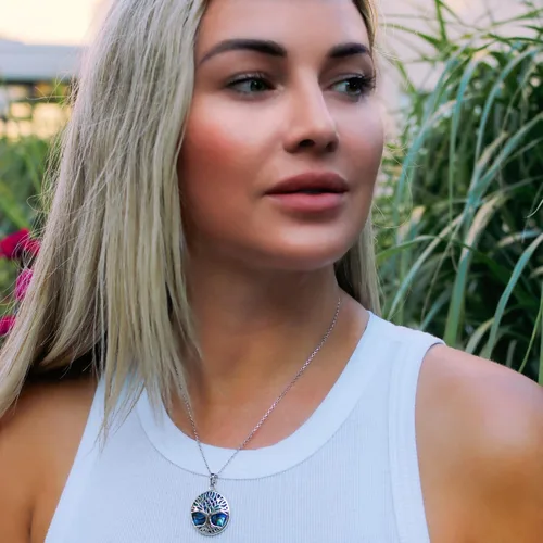 Vista 2 de Sterling Silver Turquoise Stone Abalone Mother of Pearl Necklaces for Women - Tree of Life Necklace - Heart Pendant Necklaces - Unique Jewelry Gifts