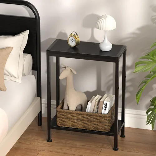 Vista 2 de Mesa auxiliar estrecha para espacios pequeños, mesa auxiliar delgada de 2 niveles, mesita de noche delgada, mesa de sofá delgada para aperitivos