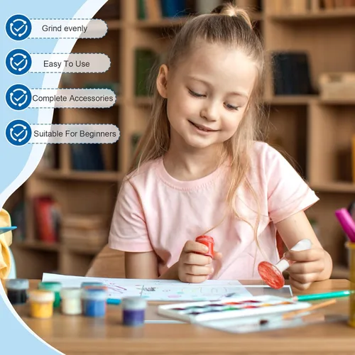 Vista 6 de Nuanchu 109 piezas de pintura de acuarela, losa Muller de vidrio, cuchillos de dibujo y medias sartenes de acuarela con rayas magnéticas para dibujo