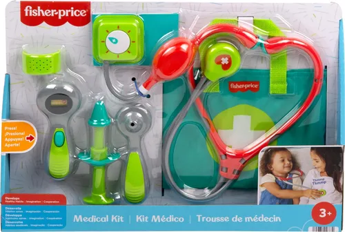 Vista 6 de Fisher-Price Juego de simulación médica para preescolares de 7 piezas, bolsa de médico, juguetes de disfraz para niños a partir de 3 años