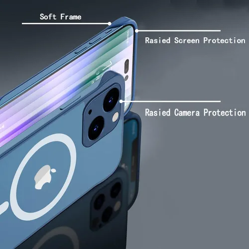 Vista 7 de Omio - Funda magnética delgada para iPhone 15 compatible con MagSafe, transparente mate, ultrafina, diseño sin marco, sin bordes con bucle