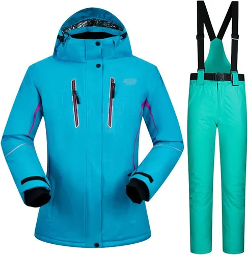 Vista 19 de Conjunto de chaquetas y pantalones de esquí para mujer, invierno al aire libre, talla grande, trajes de esquí cálidos con capucha, trajes de nieve E