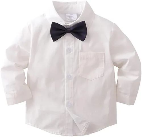 Vista 48 de IDOPIP Trajes de otoño e invierno para niños pequeños, camisa de manga larga con corbatín + chaleco + pantalones largos, overoles