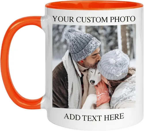 Vista 9 de Taza de café personalizada de 11 onzas de cerámica – Agregue foto, texto o logotipo Taza con imagen personalizada, impresión a doble cara, apta