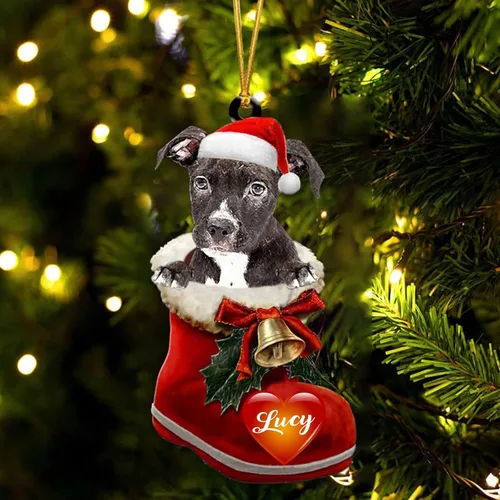 Vista 17 de Adorno de Navidad de perro afgano en bota de Papá Noel, adorno de nombre de perro personalizado, regalo para amante de los perros, decoración