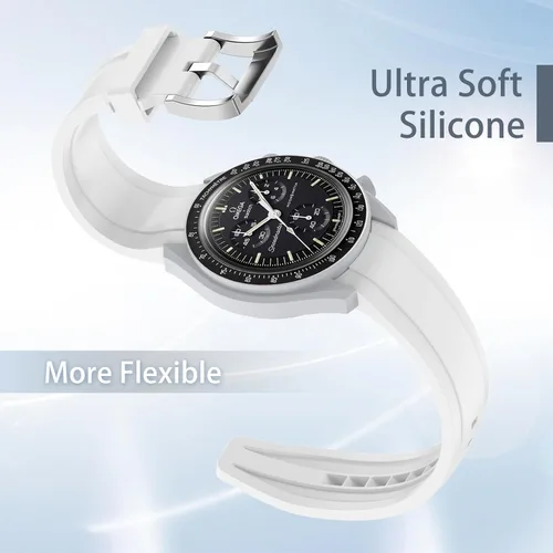 Vista 2 de Tovimall Correas para reloj Moonswatch, correa de silicona curvada sin huecos, compatible con reloj Omega X Swatch Moonswatch Speedmaster de 0.78