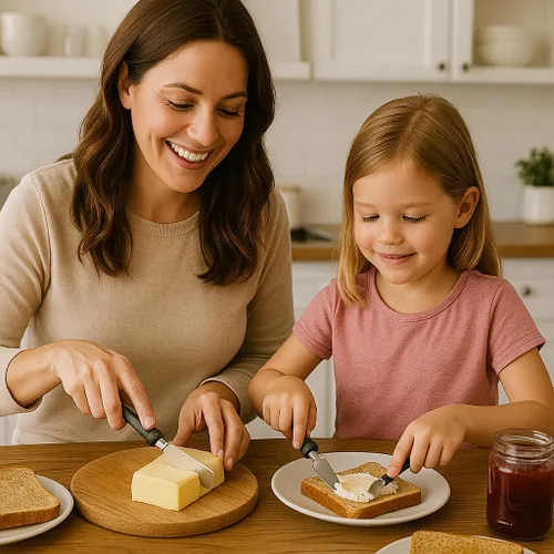 Vista 3 de Creative Home Juego de cuchillos de queso de 4 piezas con mango de mármol natural, cortador de acero inoxidable para quesos suaves y duros