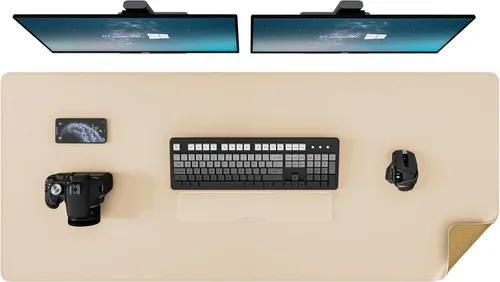Vista 23 de DAWNTREES - Tapete de escritorio a doble cara, almohadilla de escritorio de cuero, negro 35.5"x17", protector de escritorio de corcho