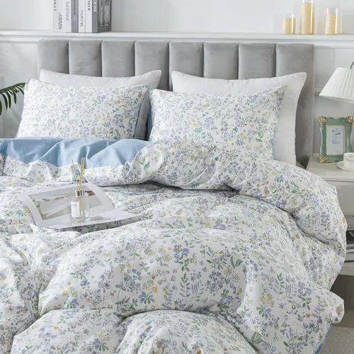 Vista 42 de HoneiLife Juegos de Fundas de Edredón Twin - Funda de Edredón Floral 100% Algodón, Juego de Ropa de Cama Transpirable de 2 Piezas con Cierre