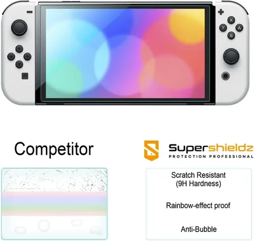 Vista 2 de Supershieldz - Protector de pantalla de vidrio templado, diseñado para Nintendo Switch OLED (2021), 0.011 pulgadas, antiarañazos, sin burbujas