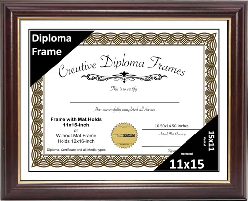 Vista 32 de Creative Picture Frames Marco para Diploma de Caoba con Borde Dorado de 12x16 pulgadas con Vidrio y Paspartú Negro y Colgadores de Pared Instalados
