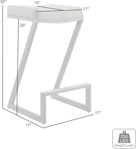 Vista 3 de Armen Living Atlantis Backless Faux Leather and Brushed Stainless Steel Bar Stool