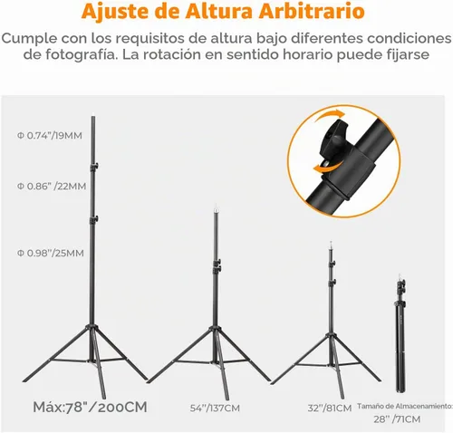 Vista 4 de K&F CONCEPT Soporte de Luz para Fotografía, 6.5 pies/2M Soporte de Trípode Portátil Extensible para Foto y Video, Trípode de Iluminación