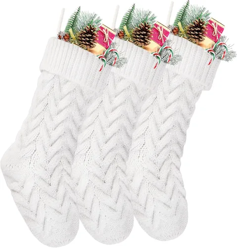 Vista 10 de Medias de Navidad, 18 pulgadas, calcetines de punto trenzado azul para decoración de Navidad, paquete de 2