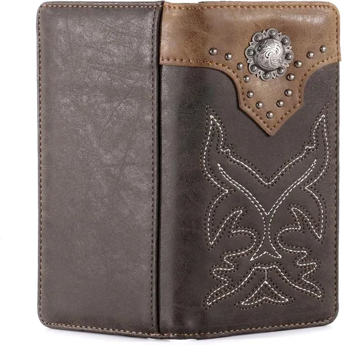 Vista 5 de Montana West Western Wallet American Pride Hair-On - Cartera de cuero genuino con herramientas de estrella solitaria, colección floral en relieve