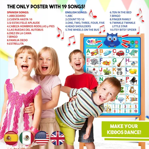 Vista 6 de Gufino Tabla de pared del alfabeto - Juguetes bilingües con botones táctiles interactivos para aprendizaje independiente y guiado - Ideal