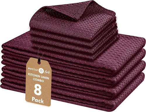 Vista 47 de Native Fab Juego de 8 toallas de cocina y paños de cocina, absorbentes, duraderos, de secado rápido para limpiar, cocinar, hornear, ideal