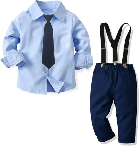 Vista 4 de Madonmay Conjunto formal de camisa con botones y tirantes para bebé 12-7 años