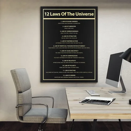 Vista 2 de NATVVA Póster artístico de pared con cita de energía de 12 leyes del universo, impresiones en lienzo, pintura, obra de arte, dormitorio, oficina