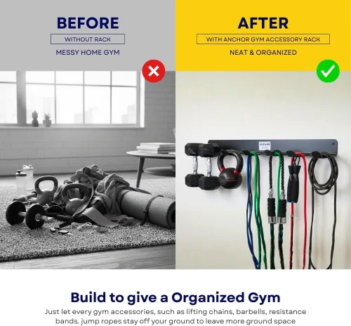 Vista 5 de Anchor Gym Estante de almacenamiento para bandas de resistencia, organizador de gimnasio para cuerdas, correas y mancuernas pequeñas