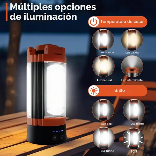 Vista 5 de Luz de campamento recargable de 12000 mAh con soporte ajustable, luz de trabajo inalámbrica con 3 cabezales de lámpara LED, linterna de emergencia