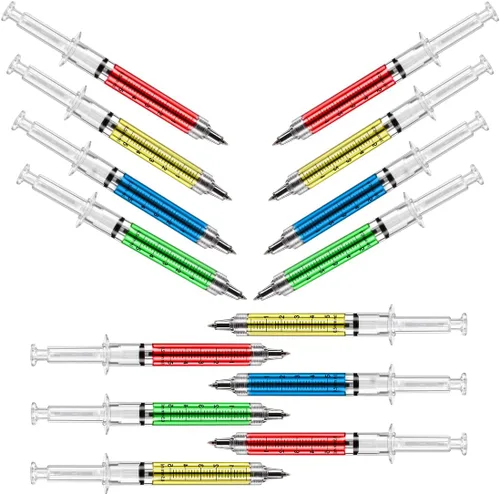 Vista 2 de Bolígrafos de jeringa a granel, paquete de 24 bolígrafos de tinta negra multicolor para regalos de enfermera, oficina y uso médico profesional