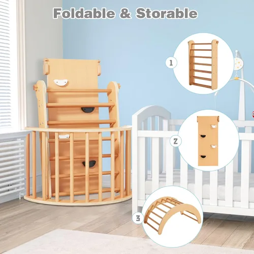 Vista 9 de Beright Gimnasio triangular Pikler 4 en 1, escalador plegable Montessori con rampa, juguetes de escalada de interior para niños, triángulo