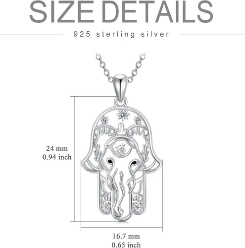 Vista 6 de PELOVNY Collares para mujer, regalo para el día de la madre, collar de plata de ley 925, colgante de mano de Fatima, árbol de fatima, elefante