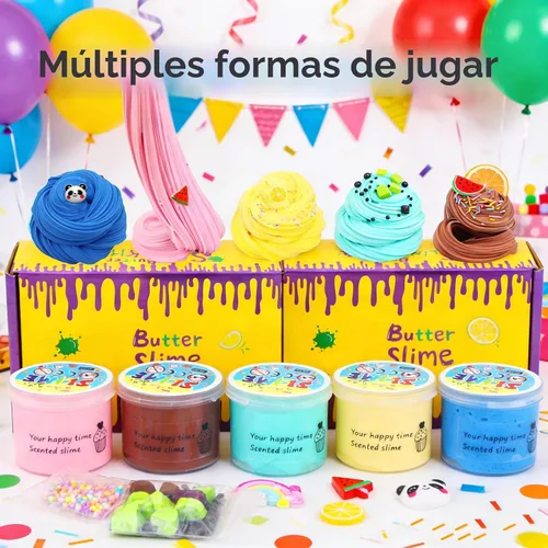 Vista 6 de Paquete de 5 kits de slime de mantequilla, regalos de cumpleaños para niños, recuerdo de fiesta para niñas y niños, no pegajoso, juguete de lodo