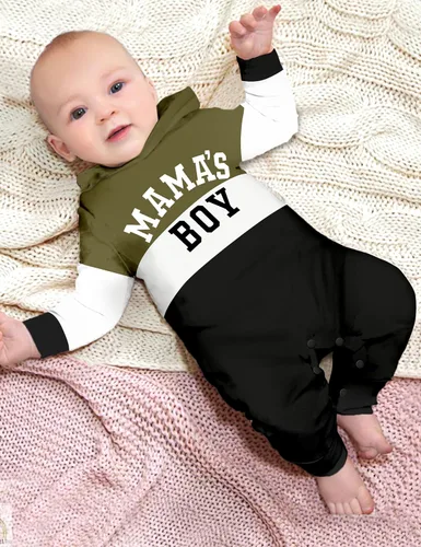 Vista 3 de Ropa de bebé niño, ropa de bebé con estampado de letras de manga larga con capucha para bebé niño