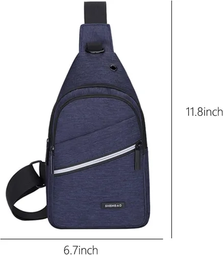 Vista 6 de Bolso bandolera para el pecho, hombro resistente al agua, bolso de viaje con una correa para hombres, mujeres y niños con agujero para auriculares