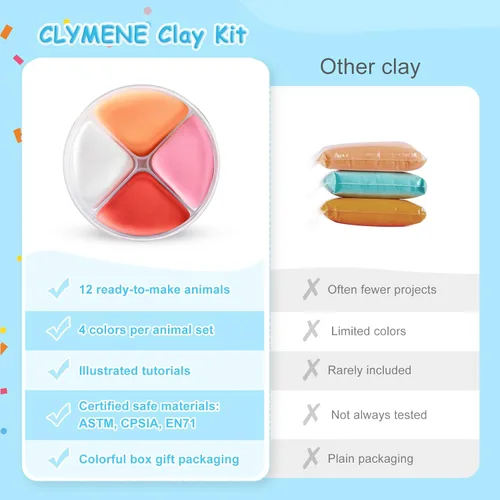 Vista 4 de CLYMENE Kit de arcilla seca al aire para niños, 12 animales de arcilla para modelar con herramientas y tutoriales, artes y manualidades, juguetes